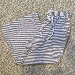 Max Studio London Blue White Striped Crop Wide Linen Blend Small Beach Lux